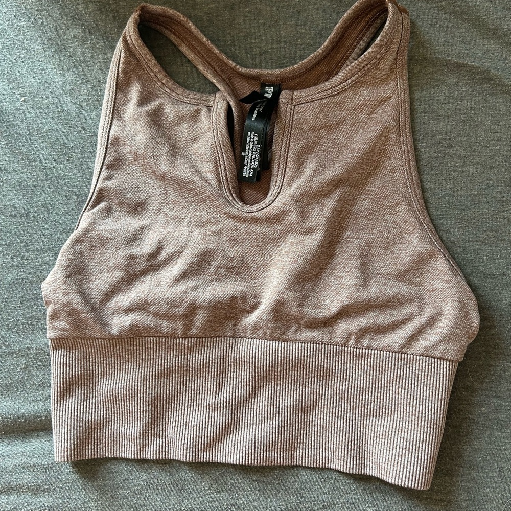 PINK light brown seamless longline sports bra